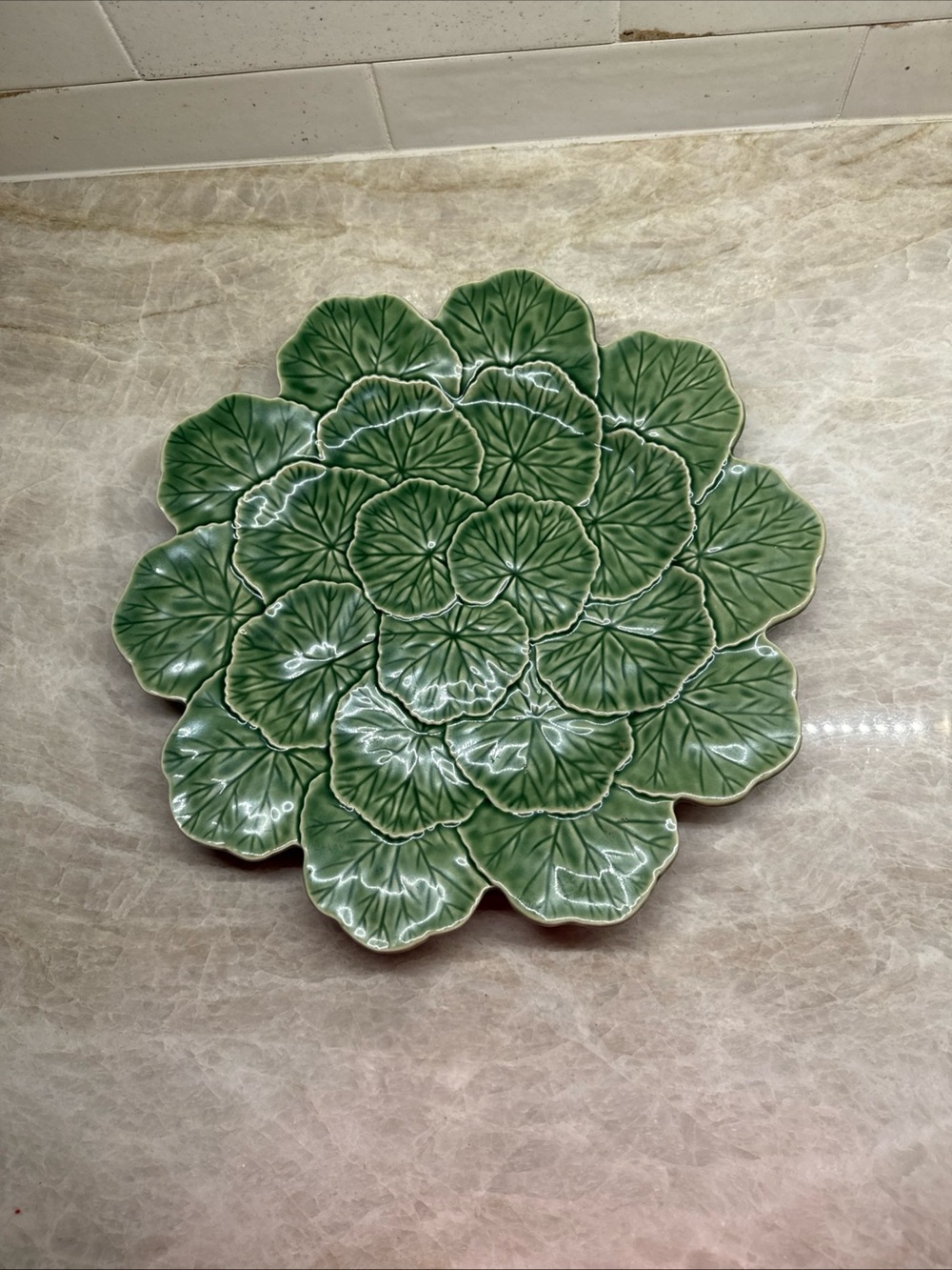 Bordallo Pinheiro Green Leaf Shaped Serving Plate13”